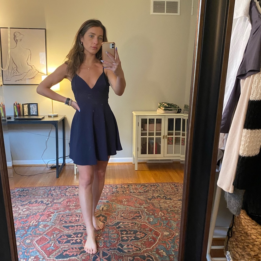 Navy blue mini skater dress